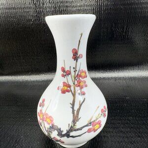 Vintage 1980s Pottery Vase Cherry Blossom Pattern Marked Heavy‎ Stoneware Vase